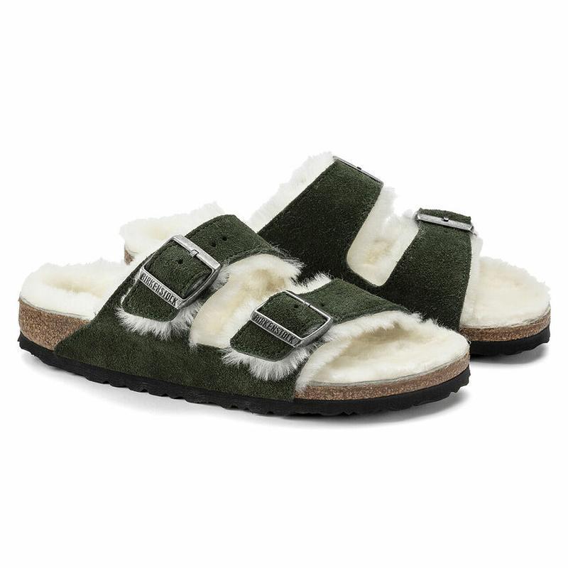 Birkenstock Shearling Ruskind Arizona Dame Olivengrøn | DK 81PJJ